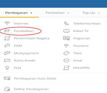 2. Pilih menu Pembayaran dan setelahnya pilih Pendidikan