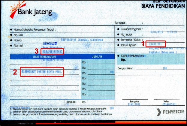 Bukti Pembayaran UKT Unsoed Melalui Teller