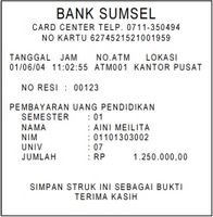 Bukti Bayar UKT UNSRI ATM Bank SUMSEL BABEL