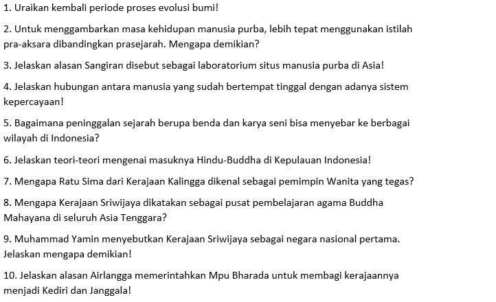 Contoh Soal Essay Sejarah Indonesia Kelas 10