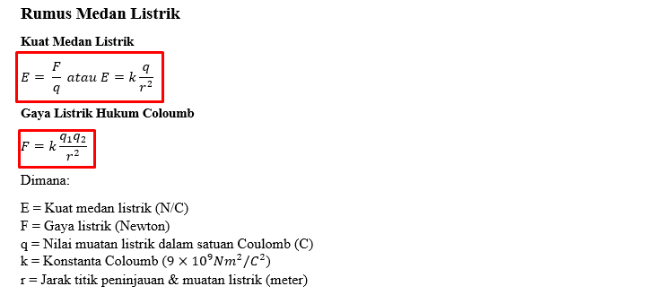 Rumus Medan Listrik