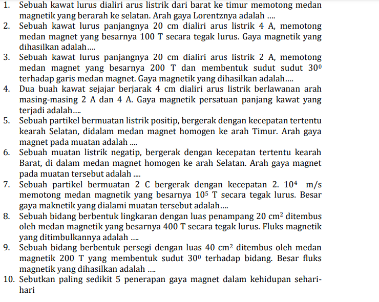 Contoh Soal Gaya Lorentz 1 - 10