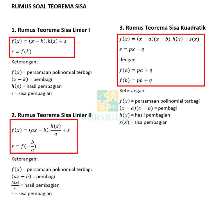 Rumus Hitung Soal Teorema Sisa