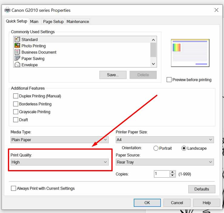 4. Pilih Kualitas Print Tinggi