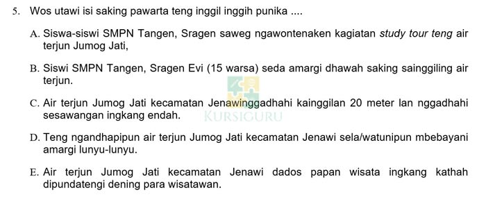 Contoh Soal Ujian Sekolah Bahasa Jawa 5