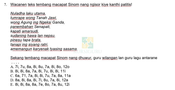 Contoh Soal Ujian Sekolah Bahasa Jawa 7