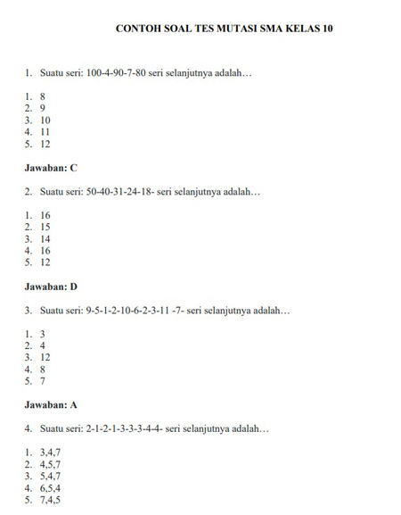 Download Kumpulan Contoh Soal Tes Mutasi SMA Kelas 10 PDF