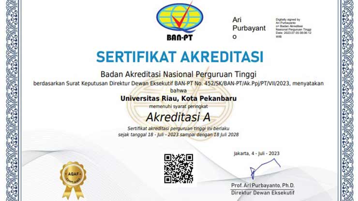 Sertifikat Akreditasi Universitas Riau UNRI